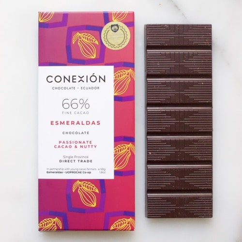 wikkel en reep chocolade van Conexión - Esmeraldas 66%