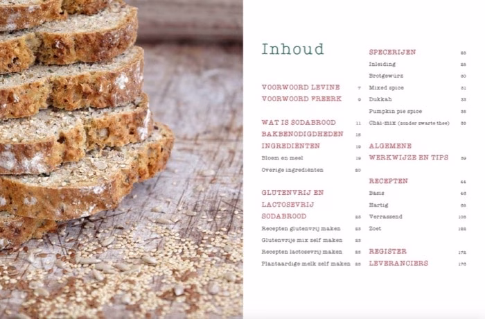 inhoudsopgave uit het boek sodabrood uit eigen oven