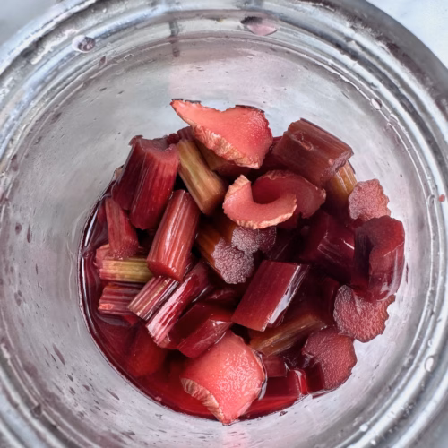 pot met rabarber en gember in suiker siroop